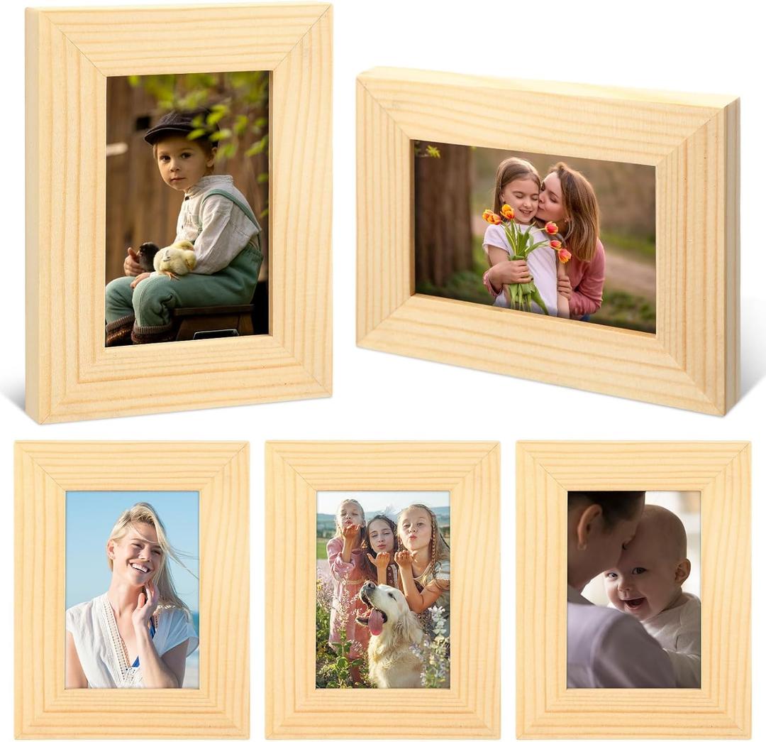 Kigley 6 Pcs 2.5 x 3.5 Inches Picture Frame Mini Rustic Picture Frames Wallet Size Wood Grain Table Desk Top Standing Fits Photo for Wall and Tabletop Picture Display