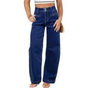 Eytino Women's Plus Size Jeans High Waisted Straight Leg Stretchy Jeans Trendy Casual Loose Denim Pants with Pockets(1X-5X) (4X, Navy Blue)