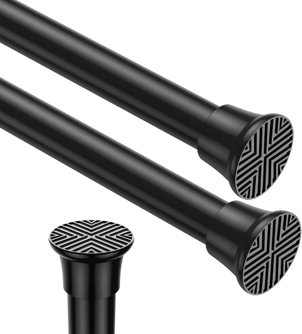 2pack Tension Rods 18-36 Inch Adjustable Black Tension Rod Spring Curtain Rod Extendable Short Curtain Rod Spring Loaded Curtain Rods Tension Rod for Curtains,Closet,Kitchen