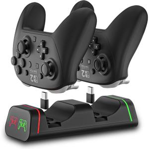 Controller Charging Dock for Switch Pro & Switch 2 Pro Controller, PS5 Controller, Xbox Series X|S & Elite 2, 2Port LED Charging Station (Not for PowerA/3rdParty Pro), 5V2A Recommended
