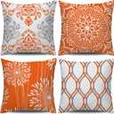 Coliuso Decorative Throw Pillow Covers 18x18 inch Set of 4,Orange and White Modern Simple Square Pillow Case Cushion Cover for Sofa Couch Farmhouse Outdoor Living Room (Burnt Orange and White)