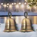 Indian Brass Bells Jingle Bells for Home Door Decor, Crafts, Chimes, Cow Pet Bells, Craft Bells with Hanging Loop, Plain Brass Material for Festival Occasions (2,Plain)