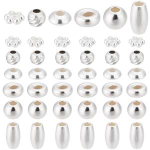PH PandaHall 60pcs 925 Sterling Silver Beads for Jewelry Making, 6 Styles Bracelet Spacer Beads Smooth Loose Beads Beading Supplies for Crafts Ring Necklace Earring Bracelets Making, 3-4.5mm