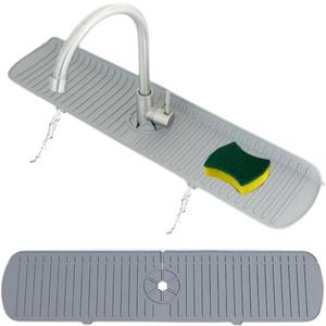 Big Size Kitchen Sink Splash Guard, 24in Faucet Mat Splash Catcher, Handle Drip Catcher Tray, Multipurpose for Kitchen Dish Drying Mats Sponge Holder (gray)