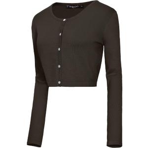Urban CoCo Women's Long Sleeve Button Up Cropped Cardigan Sweaters for Women Crew Neck Short Bolero Shrug for Dresses (Medium, Coffee)