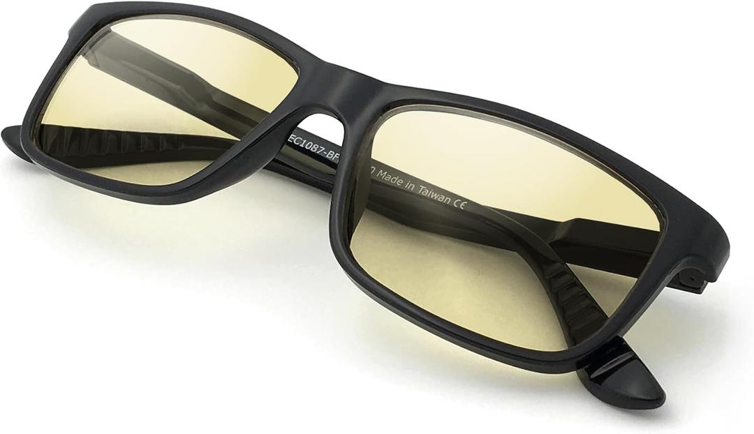 J+S Vision Blue Light Blocking Glasses for Men Women | Computer Gaming Work| Anti Strain Fatigue UV Glare | Medium-Small Fit (Haka Rectangle Black - Heavy Duty Lens (Hd) - Medium Fit)