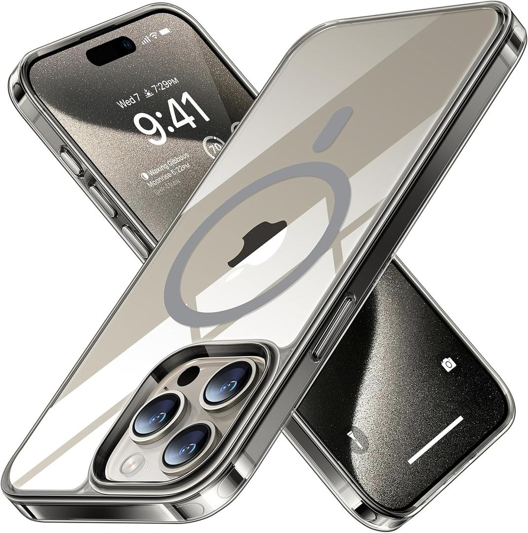 TORRAS Magnetic for iPhone 15 Pro Max Case, [Compatible with MagSafe] [Non-Yellowing] 12FT Military Grade Drop Tested Slim Protective Anti-Scratch Cover, Guardian Series, Clear Natural Titanium 6.7"