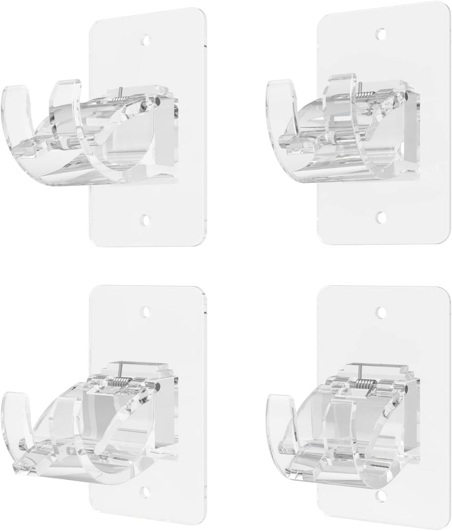 4 Pieces Self Adhesive Curtain Rod Bracket, Universal Plastic Curtain Rod Holders, No Drill Curtain Rod Brackets Curtain Rod Hooks for Bathroom, Bedroom, Livingroom, Kitchen (Transparent)