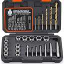 REXBETI 26-Piece Bolt Extractor Screw Extractor Set and Cobalt Drill Bit Set, Case with 13-Piece Bolt Extractor, 6-Piece HSS Drill Bit, 6-Piece Spiral Screw Extractor and 1-Piece Socket Adapter