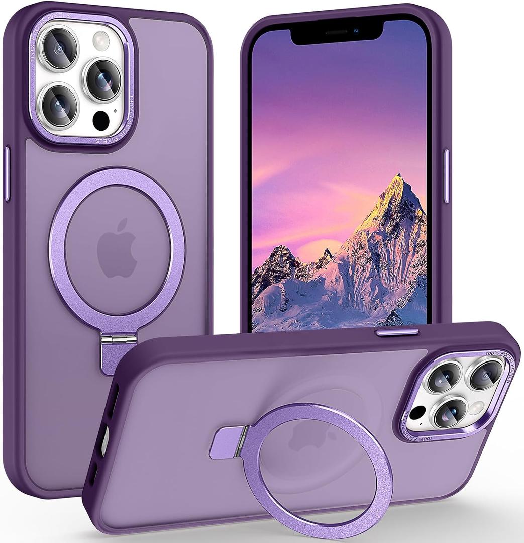 Magnetic for iPhone 12 Pro Max Case with Ring Stand, [10 FT Drop Protection] [Velvety Touch] Slim Translucent Matte Back Shockproof Phone Case for iPhone 12 Pro Max 6.7'', Dark Purple