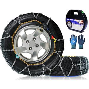 Snow-Chains Auto Fixing 1 Min Quick Fit Easy Installation Tire-Chains, Portable Reusable Universal Emergency Tire Traction Chain for Passenger Car, Pickup Trucks and SUV - Set of 2 (HKN-80)