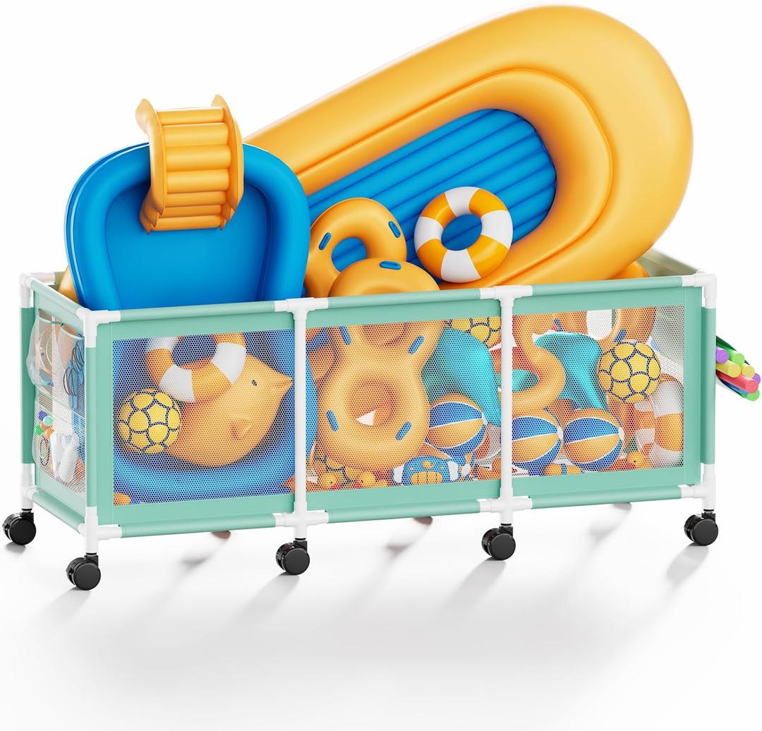 365 Gallon 103" L Extra Large Swimming Pool Storage Bin, Pool Noodles Holder, Toys, Floats, Balls and Floats Equipment Mesh Rolling Storage Organizer Bin, 103" Lx32 Wx35 H (Mint)