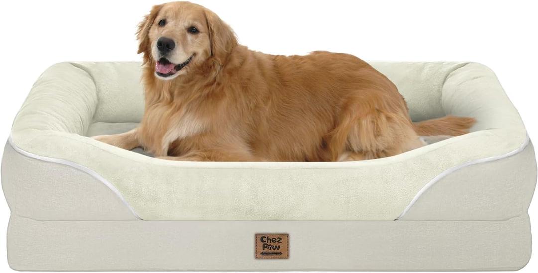 Orthopedic Removable Large Dog Bed -XL Large Dog Beds with Washable Cover and Removable Bolsters Non-Slip Bottom & Waterproof Pet Bed Sofa for Big Size Dogs (Beige)