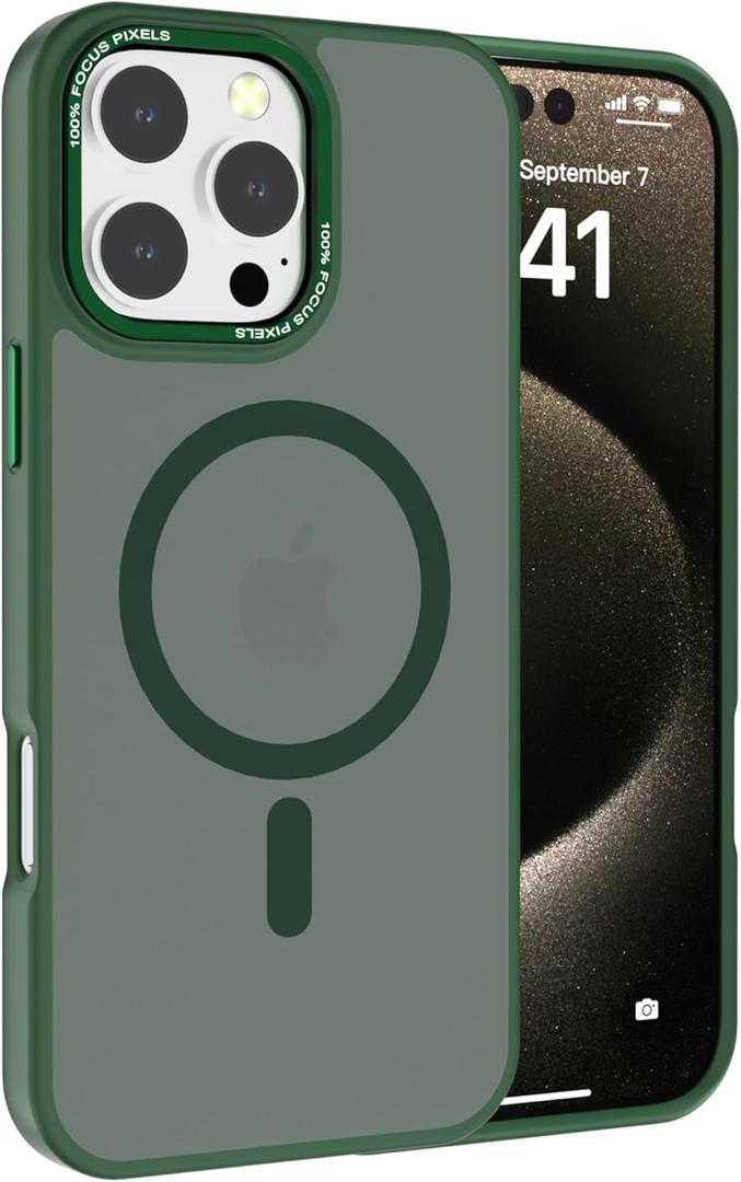 Magnetic for iPhone 16 Pro Case (Compatible with MagSafe) (Military Grade Drop Protection) Slim Translucent Matte Shockproof with Anti-Fingerprint Phone Case, Green