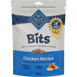 Blue Buffalo Bits Soft Dog Treats for Training, Made with Natural Ingredients & Enhanced with DHA, Chicken Recipe, 19-oz Bag (EXP 04/10/26)