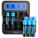 Kratax AAA Rechargeable Lithium Batteries, 12 pack 1.5V 1100mWh Li-ion Triple A Batteries with Intelligent Battery Charger, Constant Voltage Output, 1600 Cycles Long-Lasting for Household and Business
