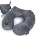 Inflatable Travel Pillows for Airplanes, Easy Blow Up Inflatable Travel Neck Pillows for Air Travel Sleeping Long Flight, Comfort Travel Air Pillows for Car Train Office Nap Camping (Medium, Black Gray)