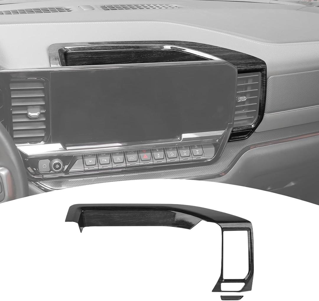 for Silverado Center Dashboard Tray Panel Trim Cover for Chevy Silverado 2022 2023 2024 Black Wood Grain Interior Accessories 2pcs