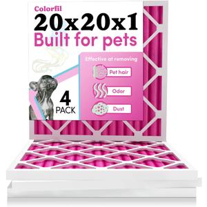 Colorfil 20x20x1 Air Filter (4-Pack) | Made in the USA | Color Changing | Remove Cat and Dog Odor | MERV 8 for Pet Hair Dander and Dust | 19.5"x19.5"x0.75" Exact Size