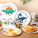 4 Sets Dinosaur Fun Kids Plates with Cups Plates Dinnerware Set for Toddlers Creatively Drop Resistant Cute Plastic Dishes Dishwasher Safe