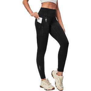 Heathyoga Fleece Lined Leggings Women with Pockets Water Resistant Thermal Leggings Winter Warm Yoga Pants Hiking Running M