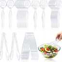 36Pcs Disposable Plastic Serving Utensils Set, 12 Clear Spoons, 12 Forks, 12 Tongs, 9-Inch for Party Buffet Catering Events, Heavy Duty and Ergonomic Design