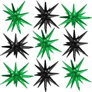 Black Green Star Balloons,9Pcs 22Inch Black Green Explosion Spike Cone Helium Polyester Film Star Foil Balloons for Birthday Anniversary Baby Shower Disco Party Decorations