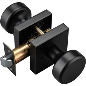 Black Door Knobs with Square Rosette, Interior Door Handles for Bath & Bed, Heavy Duty Door Knob with Lock (1-Privacy)