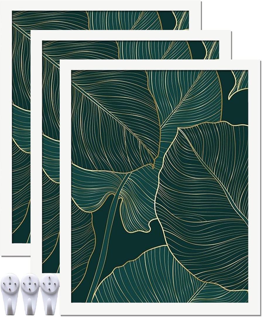 White Picture Frame Set of 3, 14x18 Picture Frame for Photo Poster Canvas Certificate Document Display Horizontally or Vertically High Transparent Wall Gallery(Size 14 x 18 inches)