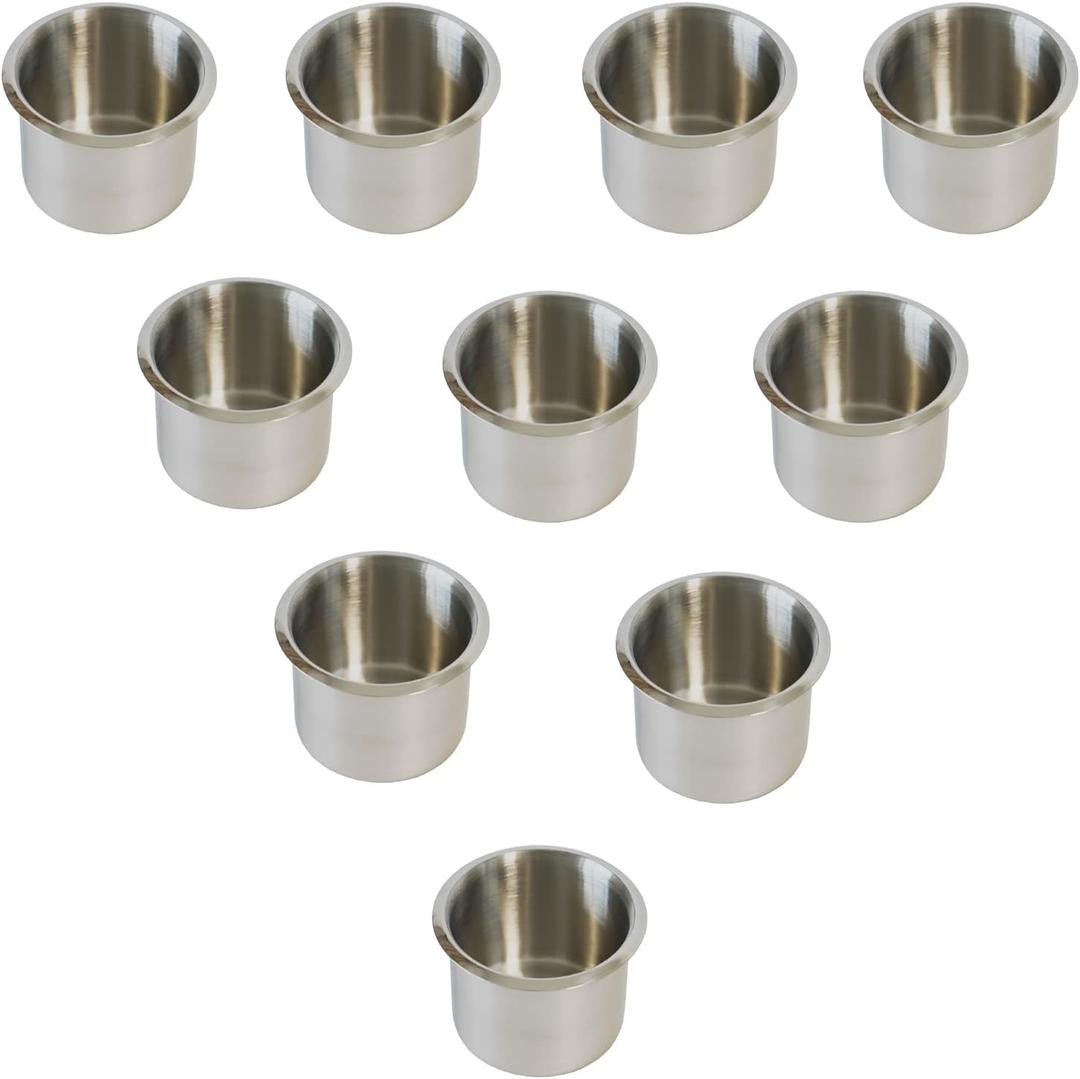 SEETOOOGAMES Drop-in Cup Holder Insert - 10 Pack Stainless Steel Poker Table Drink Holder Replacement for Casino Game Desk, Couch, Car, Boat, Sofa, Benches, Truck
