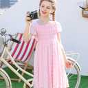 Kids4ever Pink Girl Chiffon Flower Dresses Size 8 9 Girl's Flying Short Sleeves Square Neck Frocks Plain Fancy Tutu Dress for 8-9 Years Child School Holiday Outdoor Daily Wear