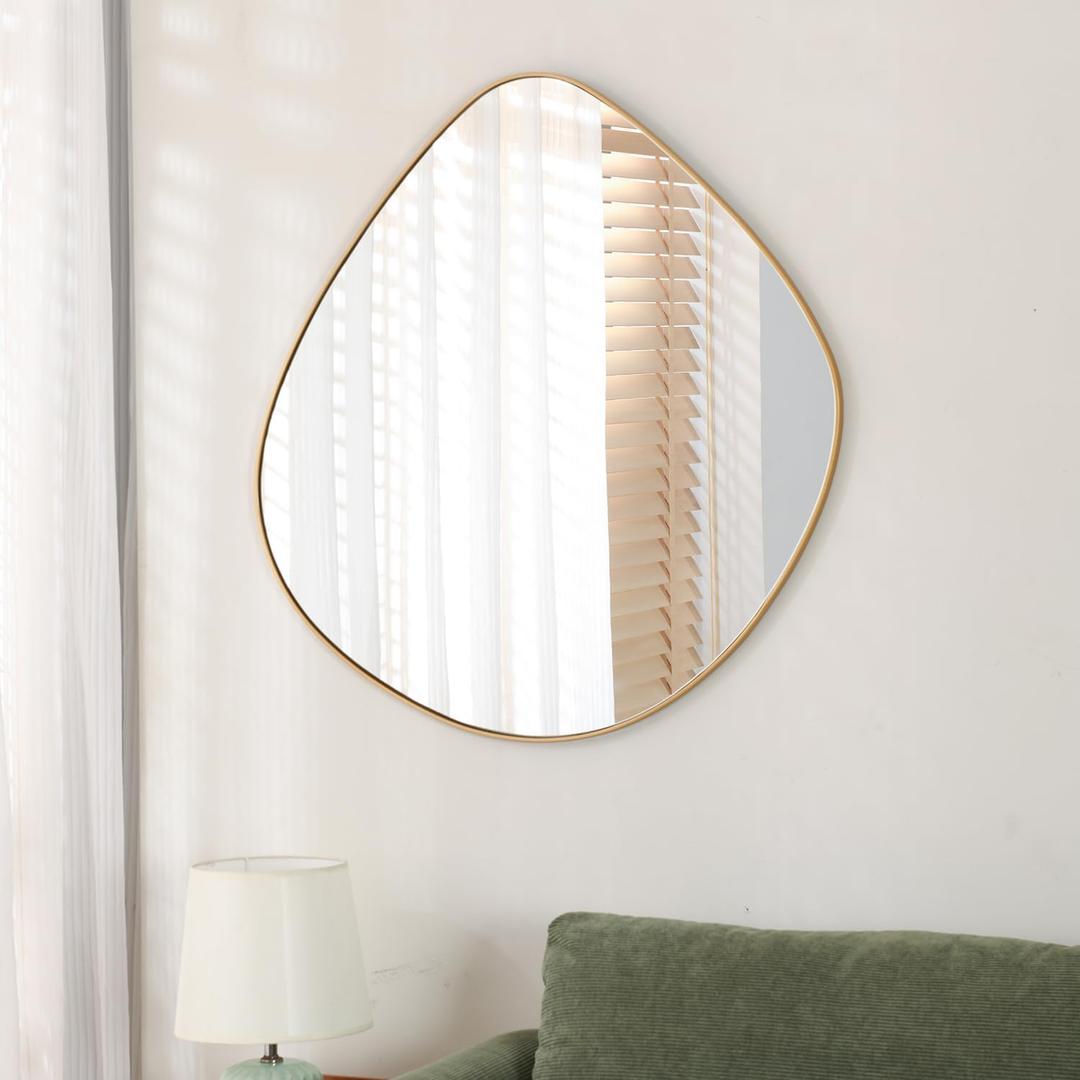 ELEHUME Asymmetrical Wall Mirror Matel Gold Framed Wall Mirror for Living Room Bedroom Bathroom Entryway Wall Decor 28.2" L x 27.8" W ELE-003Gold