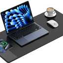 TopMade Wireless Charging Mouse Pad, Gaming Mousepad Home Office Large Desk Pad with Ultra-Smooth Surface, Non-Slip Base, Waterproof Keyboard Mat (Includes 20W PD Power Adapter & 6.56ft Woven Cable) (Black-31.5"x15.8"-with Adapter)