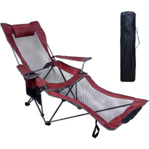 NURTUDIS Camping Lounge Chair,Folding Reclining Camping Chair, Portable Camping Chair with Footrest,Storage Bag & Headrest, Mesh Recliner, 330lbs Weight Capacity