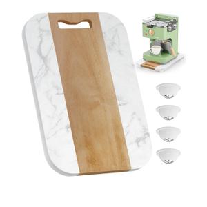 NiHome Appliance Sliding Tray for Coffee Maker, 14"x9.5" Acacia Wood & Marble Smooth Silent Wheels Roll-Out Caddy, Scratch-Free Under Cabinet Countertop Slider for Blender, Air Fryer, Toaster (White)