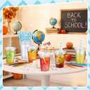 Sliner 50 Pcs Back to School Classroom Plastic Cups Bulk with Straw 16 oz Disposable Notebook Plastic Cups Drinkware for Back to School Party Supplies Favor