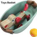 Small Cotton Woven Basket with PU Leather Handle, Baby Kids Clothes Toys Candy Gifts Cotton Rope Organizer, Living Room Basket Bathroom Shower Storage Laundry Basket, Dog Cat Bed, Cute Decor, Navy