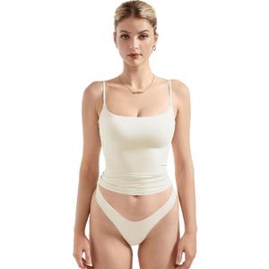SUUKSESS Women Double Line Square Neck Tank Top Summer Y2K Going Out Basic Cami Shirt (White, S)
