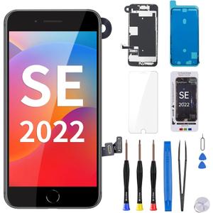 For iPhone SE 3rd Generation 2022 Screen Replacement with Home Button 4.7" LCD Display SE3 3D Touch Digitizer with Front Camera Earpiece Full Repair Tool Kit A2783 A2784 A2595 A2785 A2782
