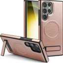 Lunivop Compatible with Samsung Galaxy s24 Ultra Case PU Leather [Compatible with Magsafe Wireless Charging] Magnetic Cover Stand Funda Rugged Phone Case Rose Gold