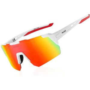 Sports Polarized Sunglasses, UV 400 Protection Sun Glasses Women, Mens Glasses for Cycling Biking Running (White&red)