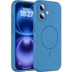 Magnetic for iPhone 16 Case, Compatible with MagSafe, Full Camera Protection, Military-Grade Protection 3.0mm Thicken Silicone Phone Cover for 16 6.1", Lake Blue