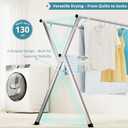 JAUREE 95 Inches Clothes Drying Rack, Drying Rack Clothing Folding Indoor Outdoor, Heavy Duty Stainless Steel Laundry Rack, Foldable Portable Large Clothes Rack Garment Rack with 20 Windproof Hooks (Silver)