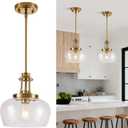 Modern Pendant Lights Kitchen Island, Brushed Gold Pendant Light Fixtures with 10" Clear Glass Shade, Industrial Hanging Pendant Lights Fixture for Kitchen Island Dining Room Bedroom Foyer Entryway
