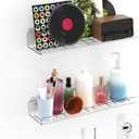 2 Pack Adhesive PET Floating Shelves for Wall, Living Room, Kitchen, Bathroom Organizers and Storage with Adhesive Hooks (for No Drilling) and Drilling Screws
