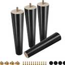 FoDau770 Black Rubber Wood Furniture Legs 10 Inches, Straight Tapered Wood Feet Mid Century Sofa Legs Set of 4, 5/16" UNC Furniture Feet for Cabinet Couch Dresser Chair Ottoman Table (10 Inch, Black)