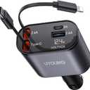 iPhone Car Charger, Retractable Fast Car Phone Charger 100w for CarPlay, 4 in 1 Car Charger Adapter with 2 Cables 31.5 Inch and 2 USB Ports, Compatible with iPhone 17/16/15/14/13/12/11 Pro/Samsung (Grey)