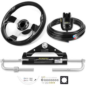 100HP/150HP/300HP Hydraulic Outboard Steering Kit, Marine Hydraulic Steering System with Bi-Directional Locking Cylinders and High Strength Nylon Hose, Single Station, Single Engine Use