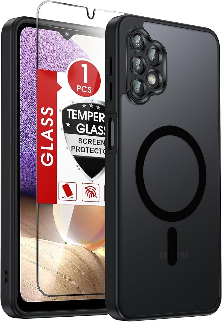 LeYi for Samsung Galaxy A32-5G Phone Case: Samsung A 32 Phone Case with Screen Protector [Magnet Fit], Military-Grade Protection Frosted Matte Translucent Funda para Galaxy A325G Cell Unlocked, Black