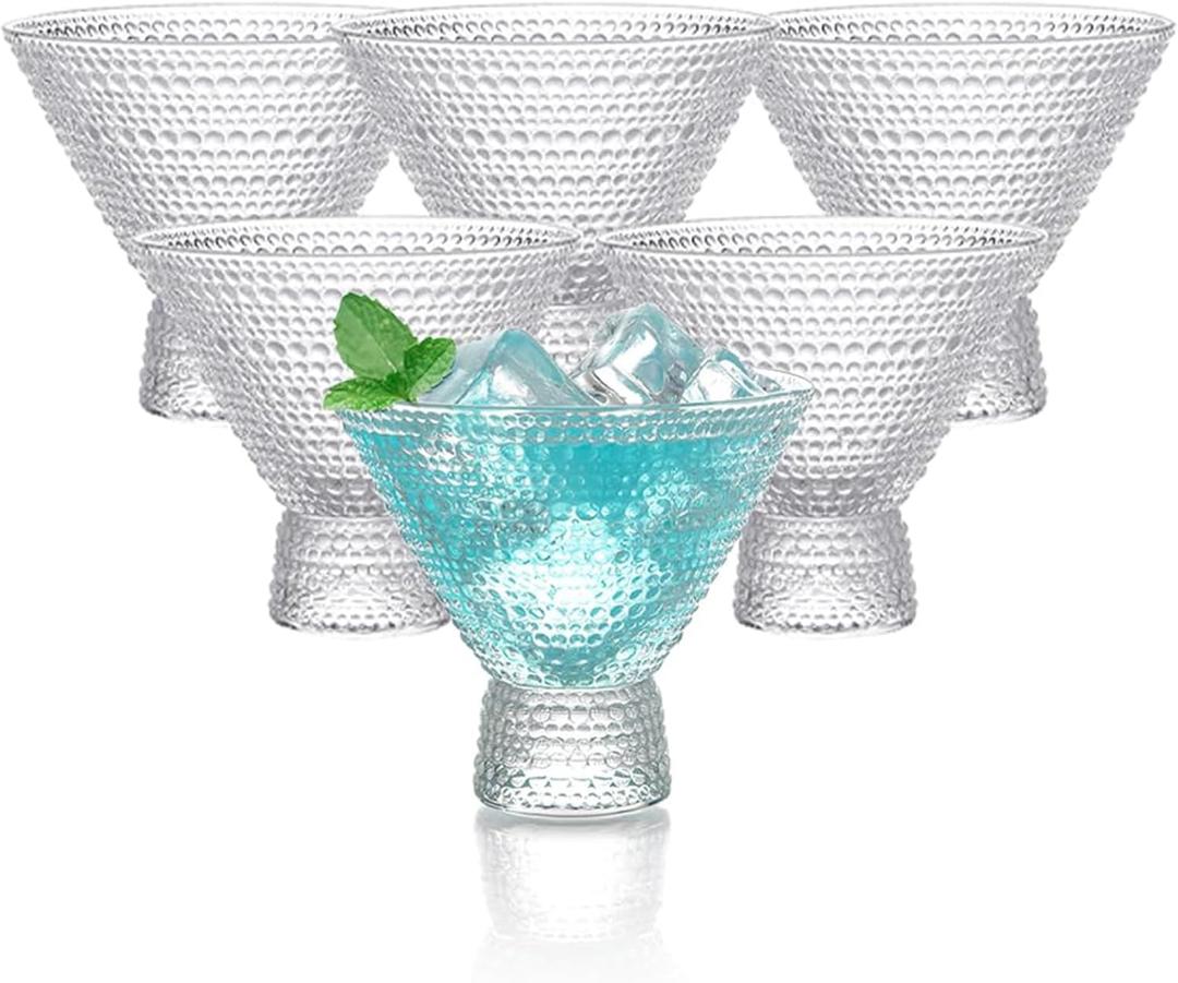 Megarte Stemless Vintage Martini Glasses 8Oz Set Of 6 Cute Vintage Cocktail Cups With Hobnail Design, Stemless Margarita And Champagne Glasses For Parties, Home Entertaining, Bar Gifts, Clear